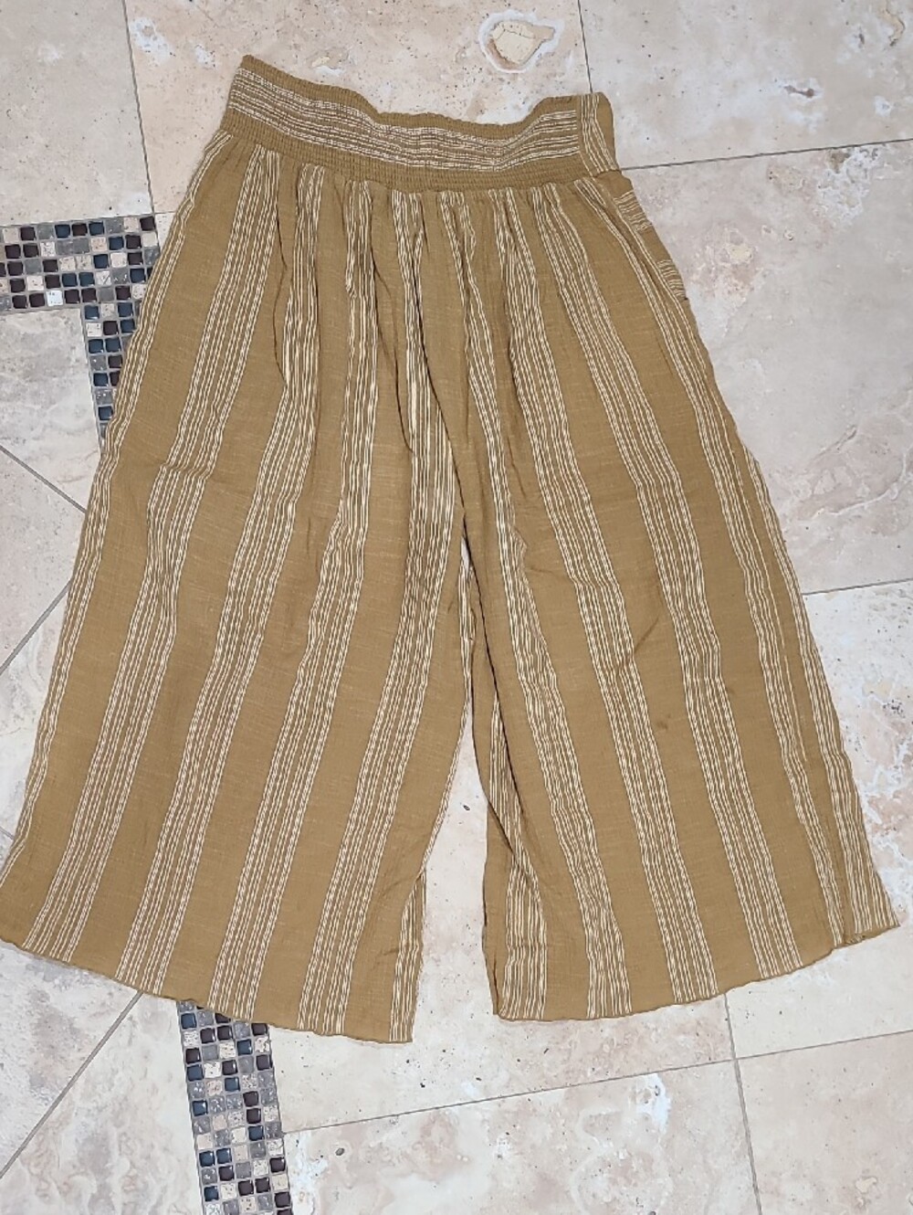 Free People Wide-Leg Striped Culotte Pants in Mustard and Cream - Picture 4 of 10